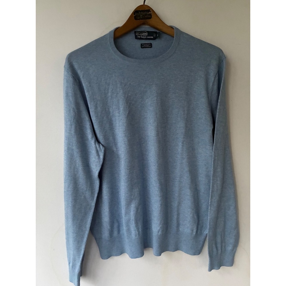 Polo Ralph Lauren Light Blue Cotton Silk Cashmere Crewneck Sweater Mens Large